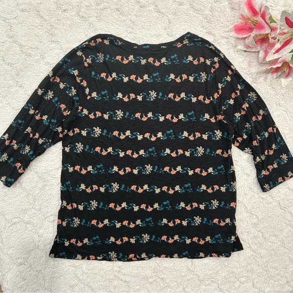 NWT Lucky Brand - 3/4 Sleeve Floral Tee Black Multicolor 1X/1G - Picture 2 of 11